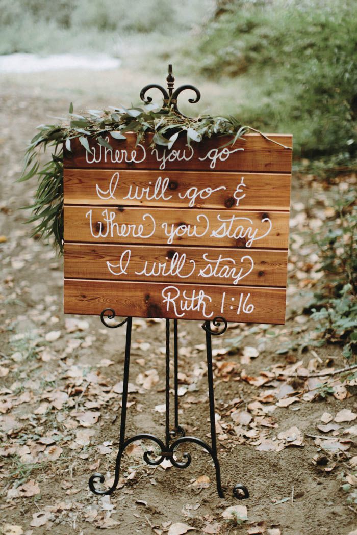 Wedding Quotes : Cute bible verse signage at this woodsy wedding