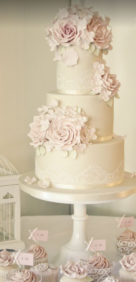 Wedding Cakes Three Tier Blush Flower Detailed Wedding Cake