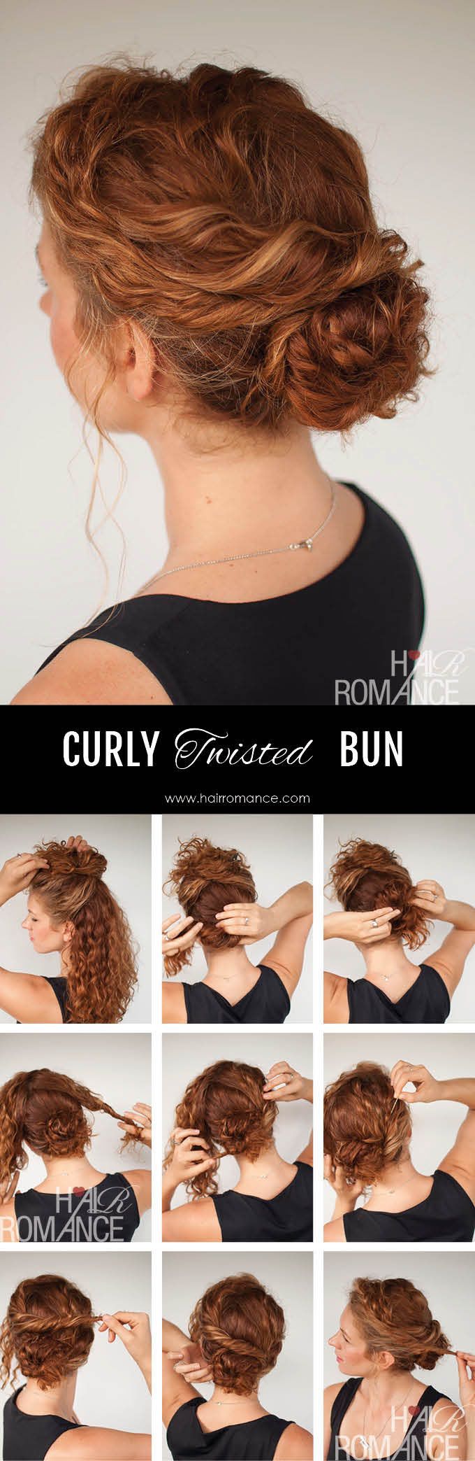 Curly Hair Tutorial Easy Twisted Bun Hairstyle Wedding