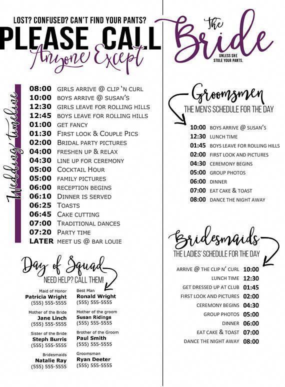 Download Wedding Timeline Checklist Wedding Schedule Template Purple Timeline Of Events Phone Numbers Bridesmaids And Groomsmen Schedules Etc Editable Wedding Lande Leading Wedding Magazine Ideas Inspirations The Hottest New Wedding Trends
