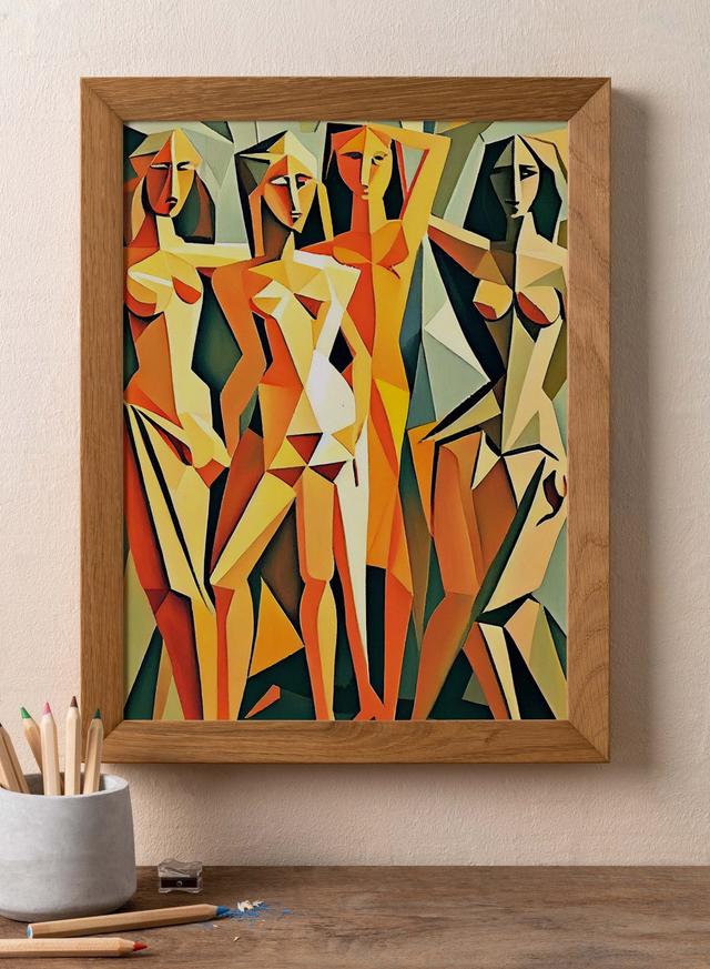 Picasso était fasciné par l’art « primitif » — notamment les masques africains qu’il découvrait alors. Ces masques, avec leurs formes anguleuses, leurs traits stylisés, insufflent un regard nouveau et puissant à son tableau. DansLes Demoiselles d’Avignon, les visages des femmes ressemblent à ces masques brisés, segmentés, qui mêlent attraction et mystère.