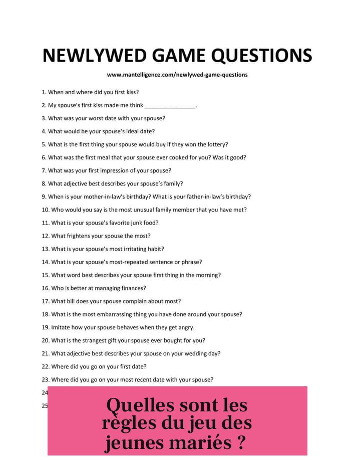 Quelles sont les règles du jeu des jeunes mariés ?