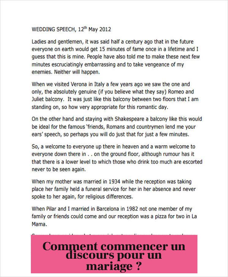 Comment commencer un discours pour un mariage ?