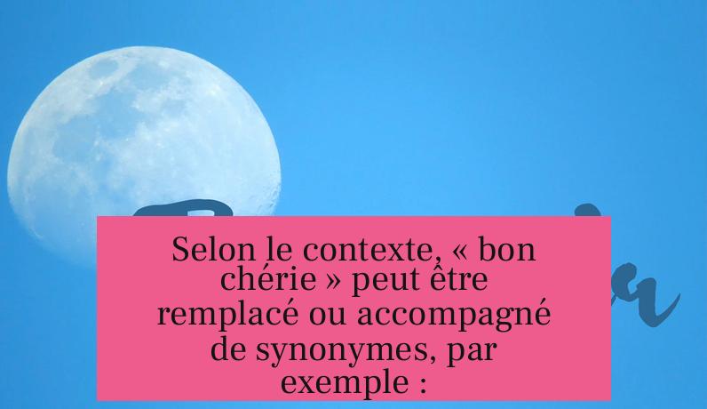 Selon le contexte, « bon chérie » peut être remplacé ou accompagné de synonymes, par exemple :