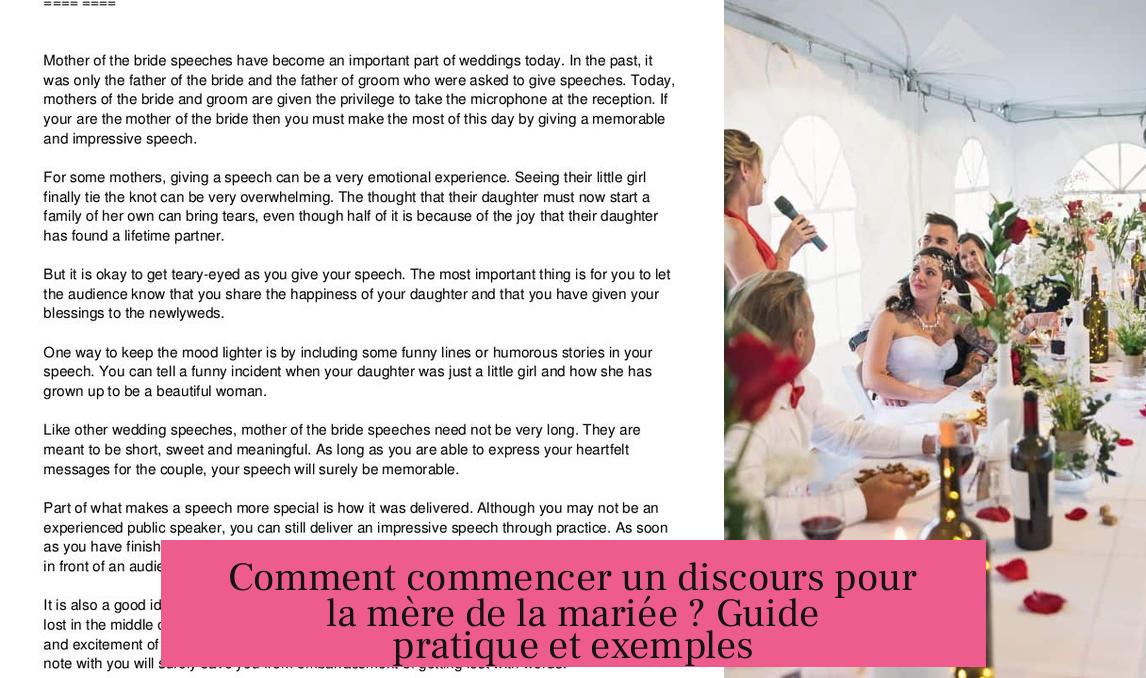 Comment commencer un discours pour la mère de la mariée ? Guide pratique et exemples