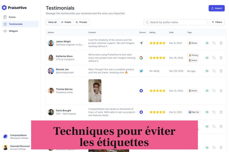 Techniques pour éviter les étiquettes