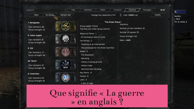 Que signifie « La guerre » en anglais ?