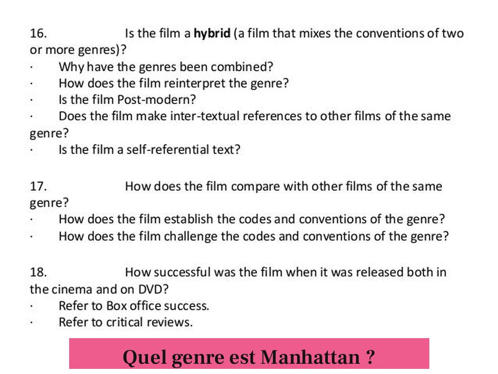 Quel genre est Manhattan ?