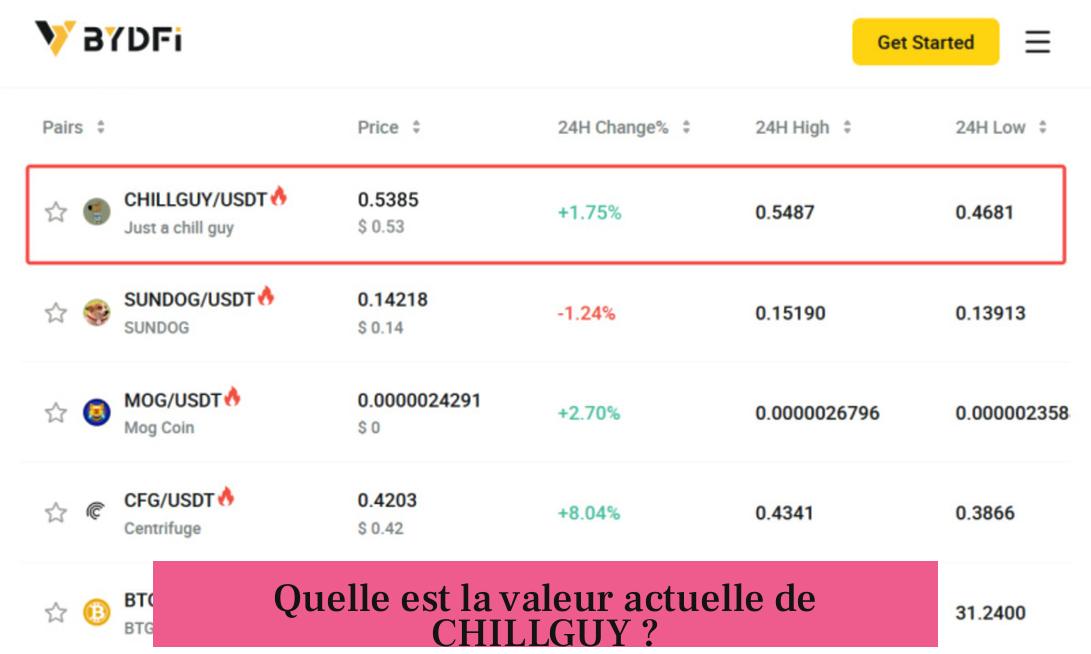 Quelle est la valeur actuelle de CHILLGUY ?