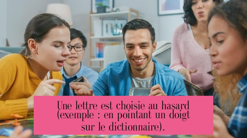 Une lettre est choisie au hasard (exemple : en pointant un doigt sur le dictionnaire).