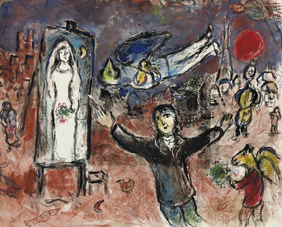 Cette foule onirique transforme ce qui pourrait être une simple célébration de mariage en une fête magique, un rêve en couleurs.