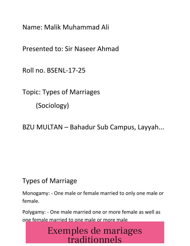 Exemples de mariages traditionnels
