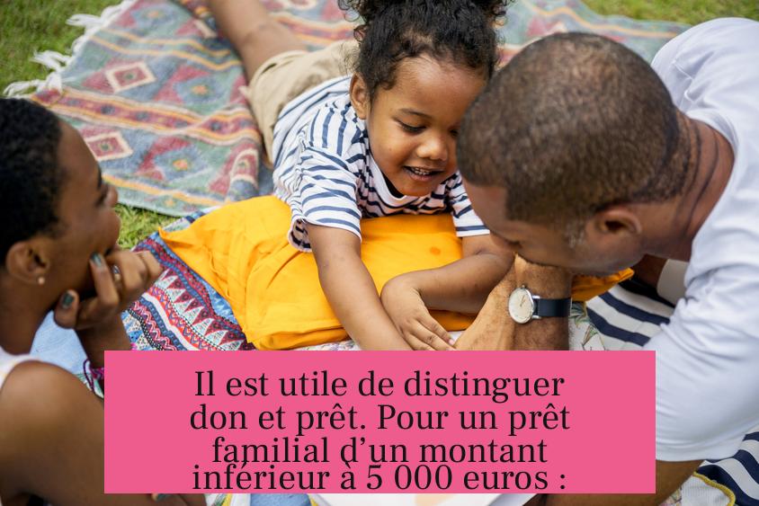 Il est utile de distinguer don et prêt. Pour un prêt familial d’un montant inférieur à 5 000 euros :