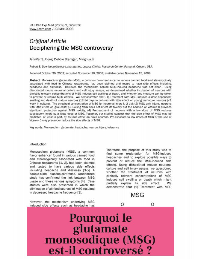 Pourquoi le glutamate monosodique (MSG) est-il controversé ?