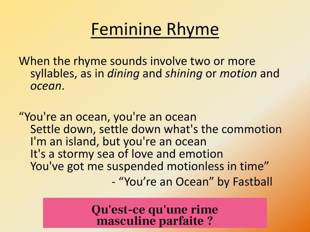 Qu'est-ce qu'une rime masculine parfaite ?