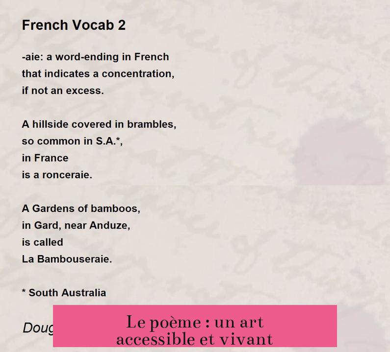 Le poème : un art accessible et vivant