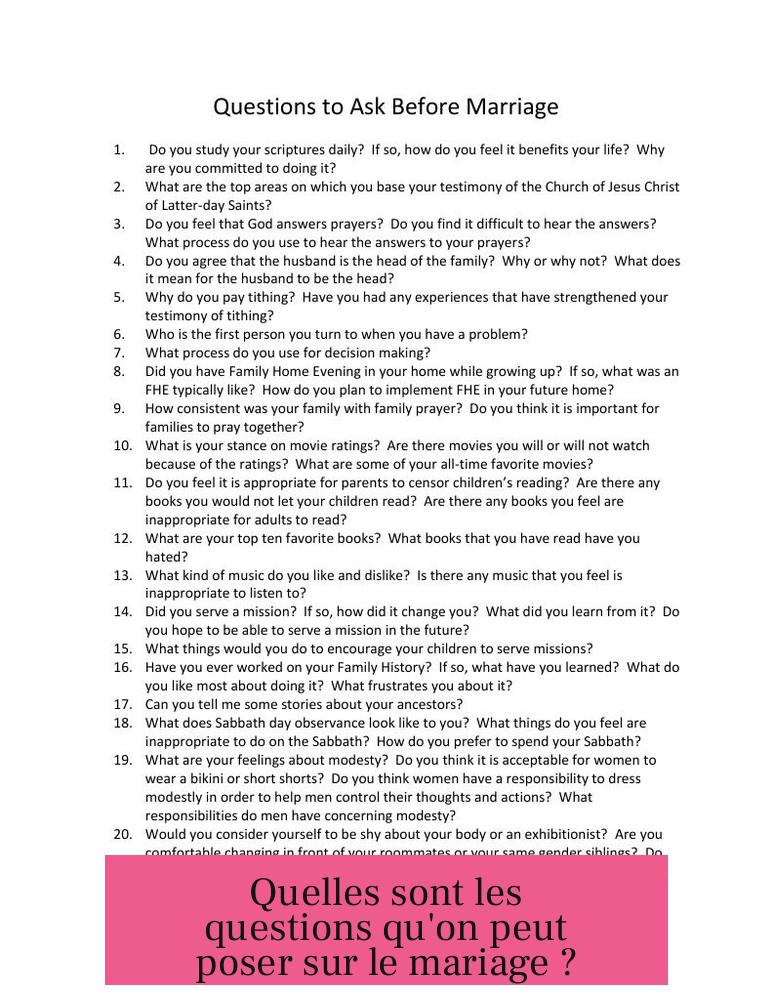 Quelles sont les questions qu'on peut poser sur le mariage ?
