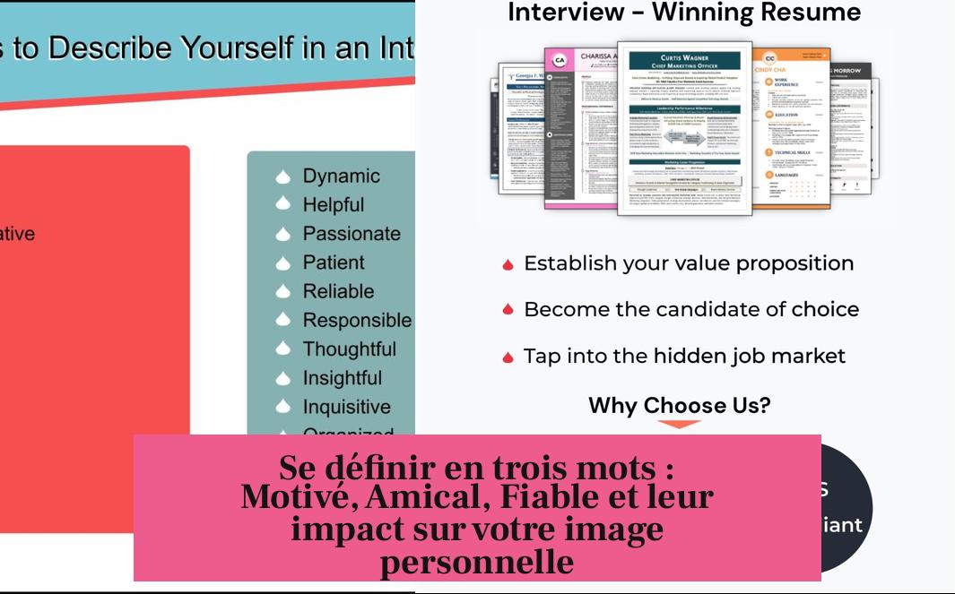 Se définir en trois mots : Motivé, Amical, Fiable et leur impact sur votre image personnelle