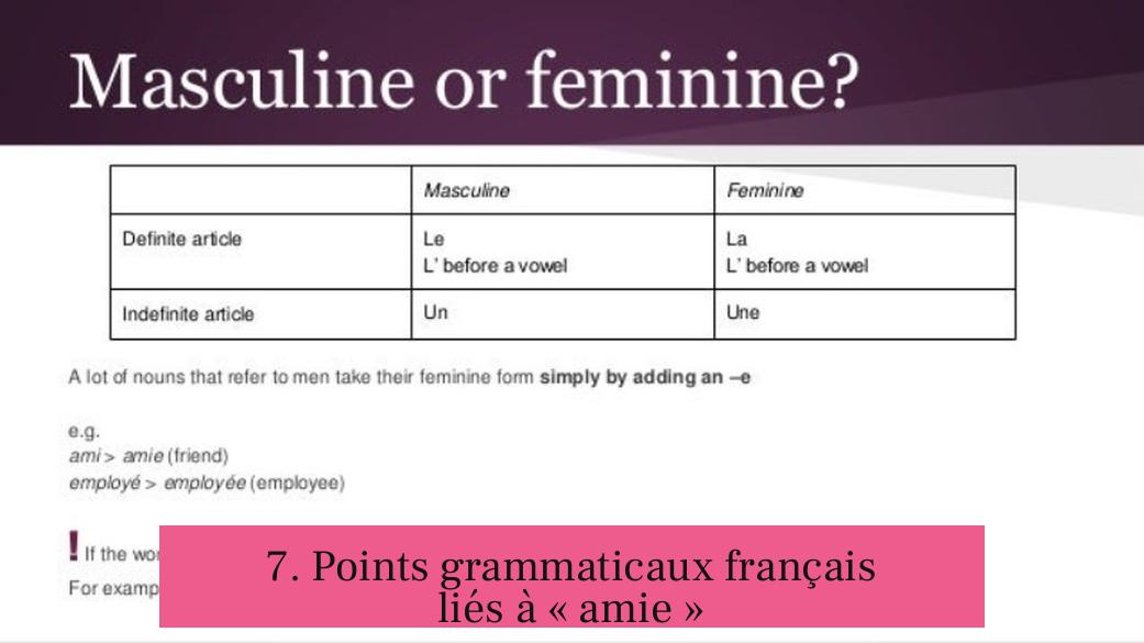 7. Points grammaticaux français liés à « amie »
