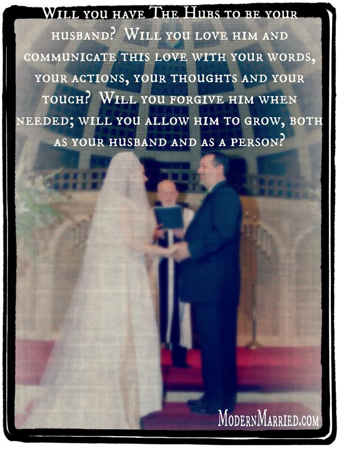 "I [Nom] take thee [Nom] to be my wedded wife, to have and to hold from this day forward, for better, for worse, for richer, for poorer, in sickness and in health..."