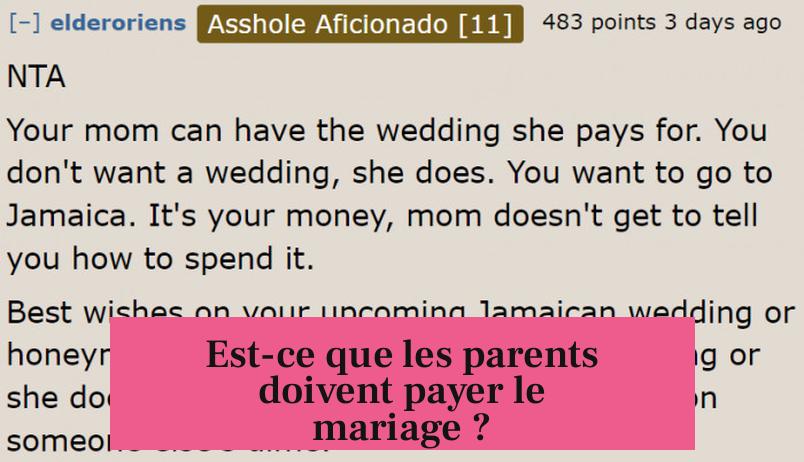 Est-ce que les parents doivent payer le mariage ?