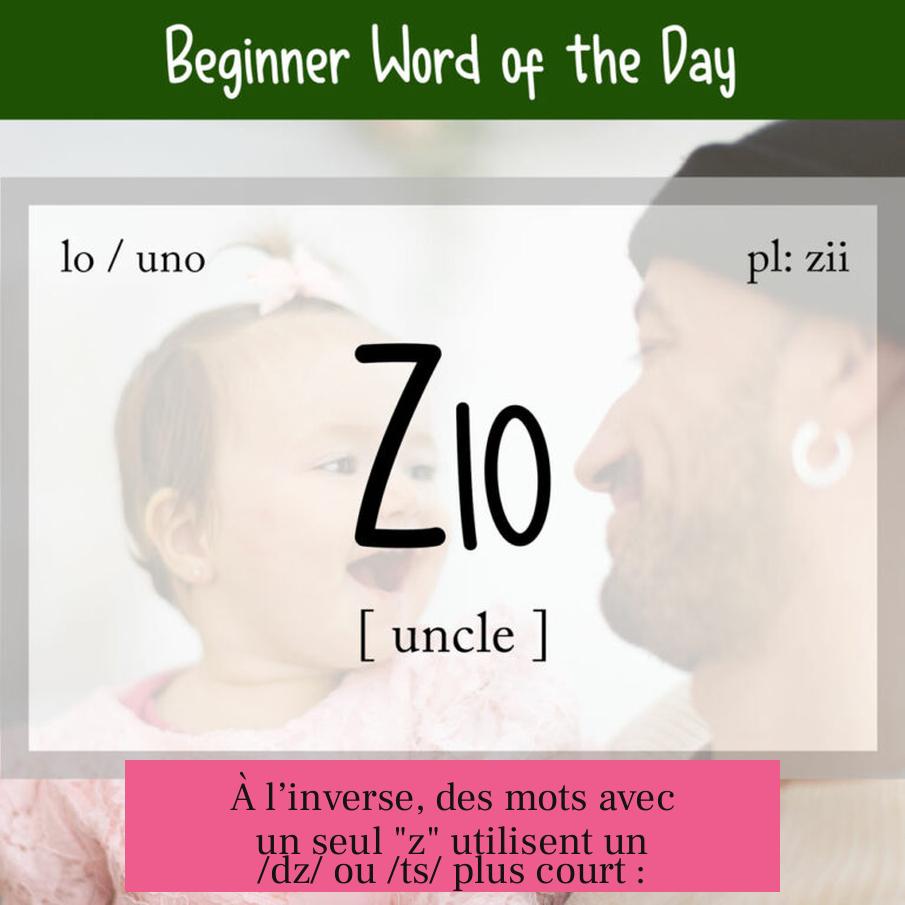 À l’inverse, des mots avec un seul "z" utilisent un /dz/ ou /ts/ plus court :