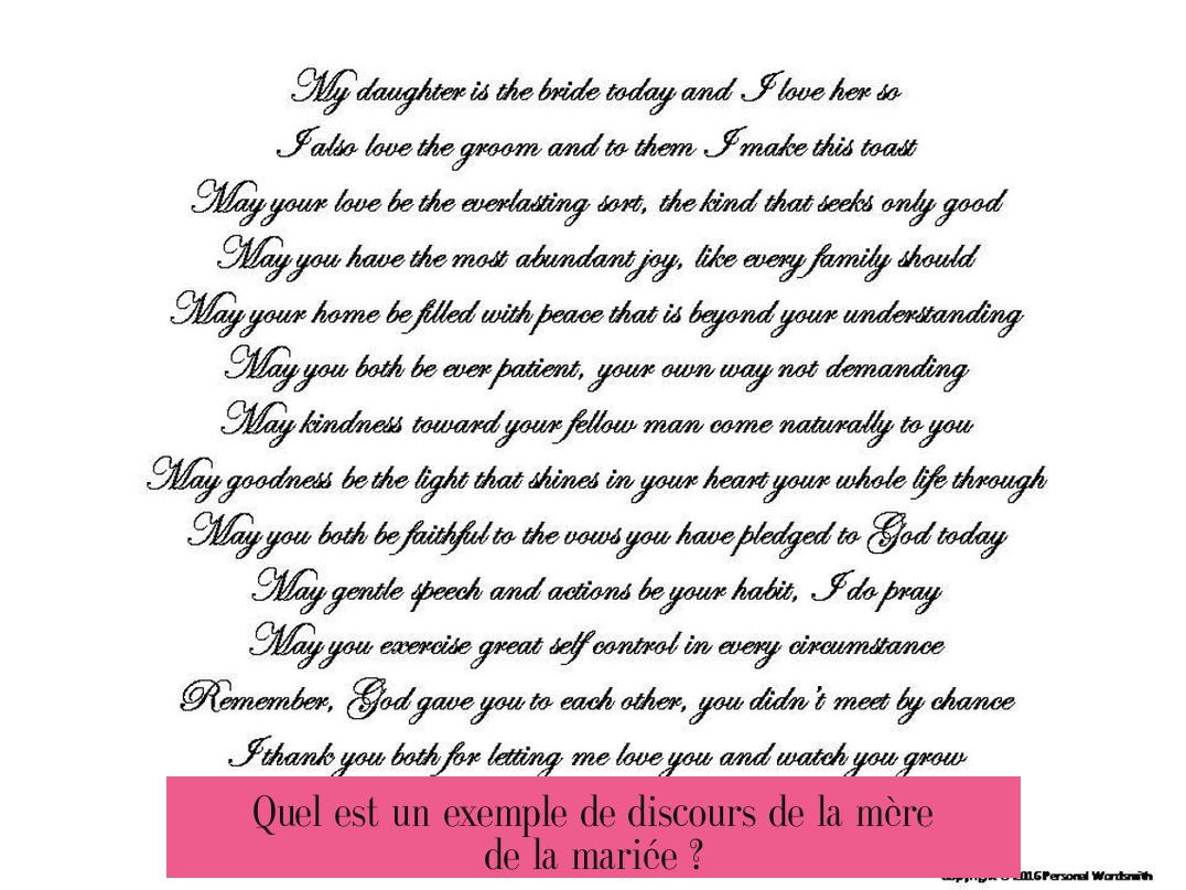 Quel est un exemple de discours de la mère de la mariée ?