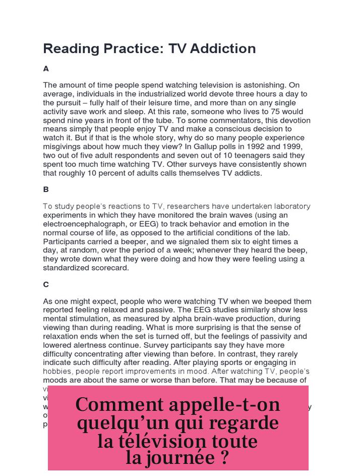 Comment appelle-t-on quelqu’un qui regarde la télévision toute la journée ?