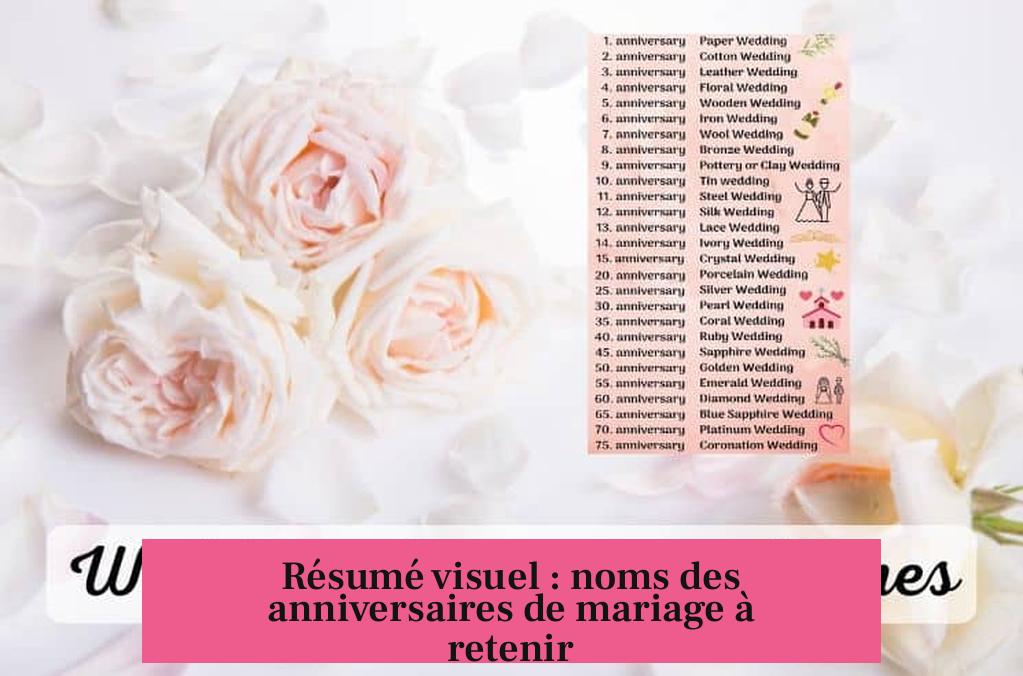 Résumé visuel : noms des anniversaires de mariage à retenir