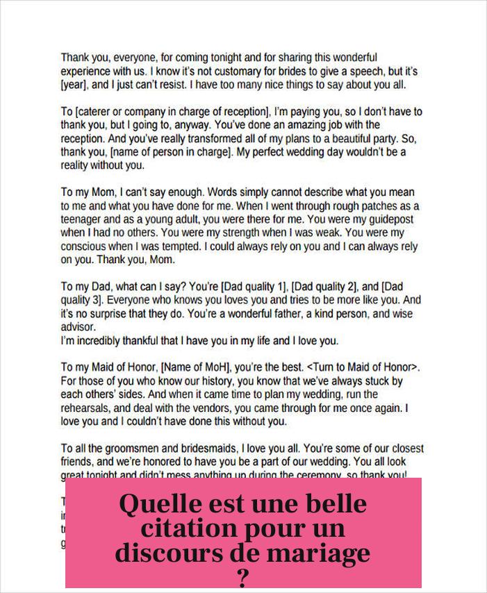 Quelle est une belle citation pour un discours de mariage ?