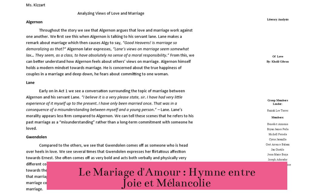 Le Mariage d'Amour : Hymne entre Joie et Mélancolie
