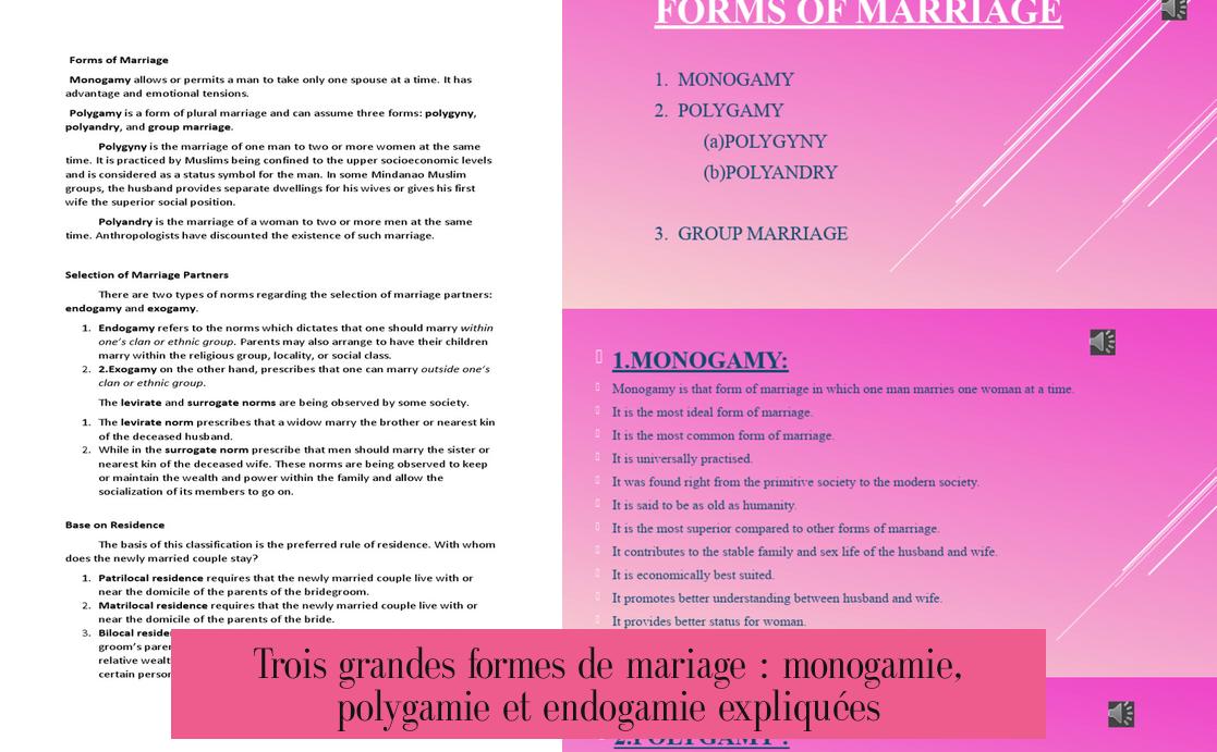 Trois grandes formes de mariage : monogamie, polygamie et endogamie expliquées