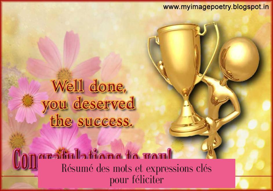 Résumé des mots et expressions clés pour féliciter
