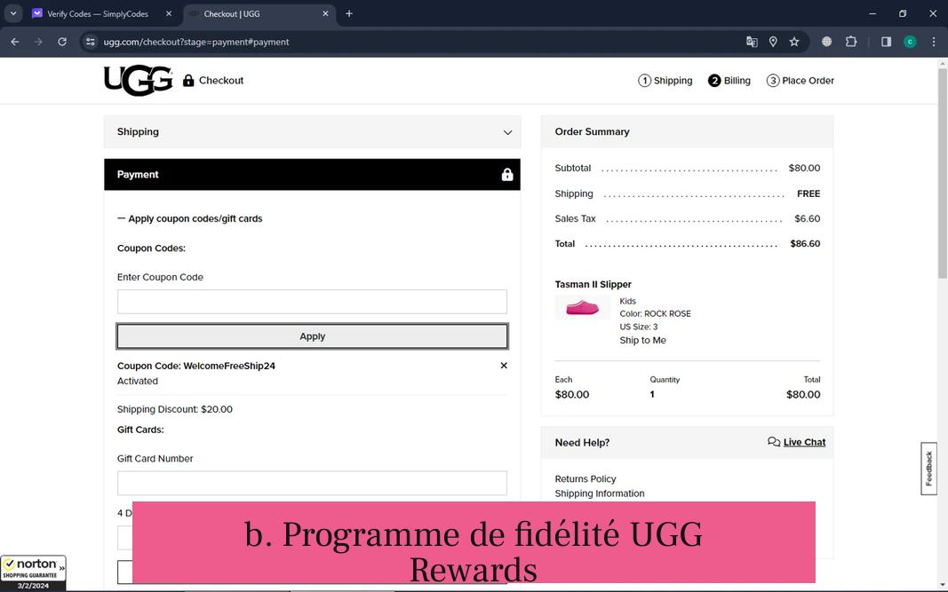 b. Programme de fidélité UGG Rewards