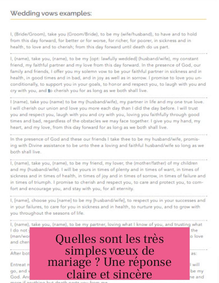 Quelles sont les très simples vœux de mariage ? Une réponse claire et sincère