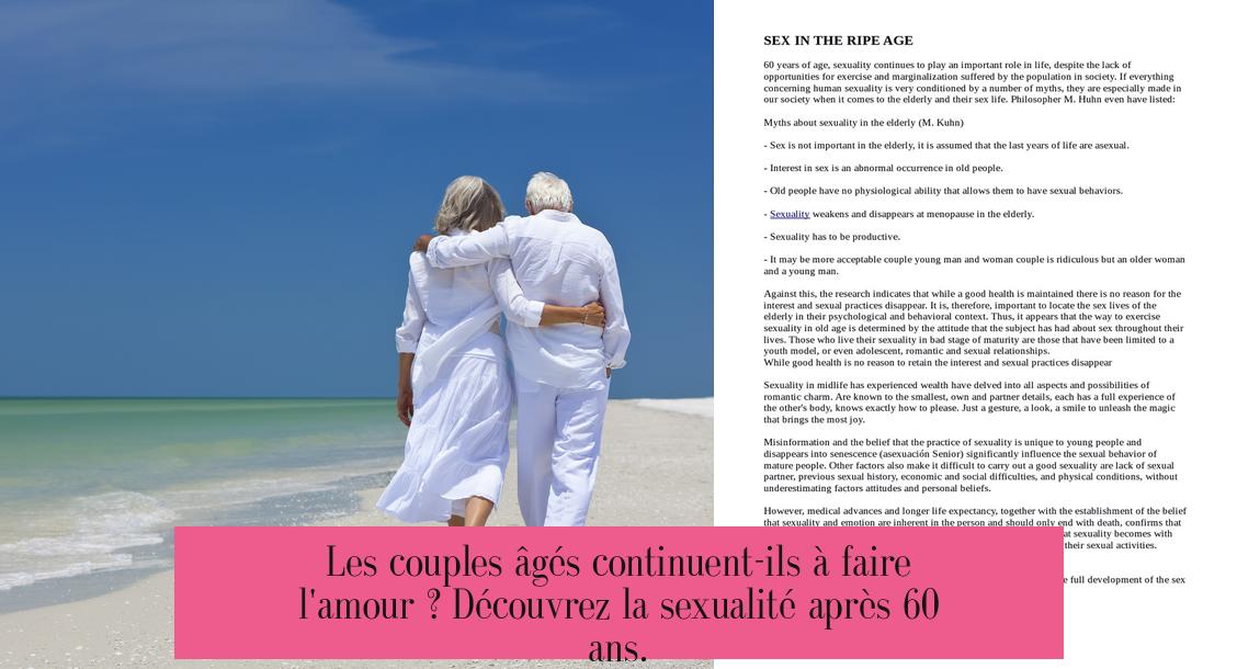 Les couples âgés continuent-ils à faire l'amour ? Découvrez la sexualité après 60 ans.