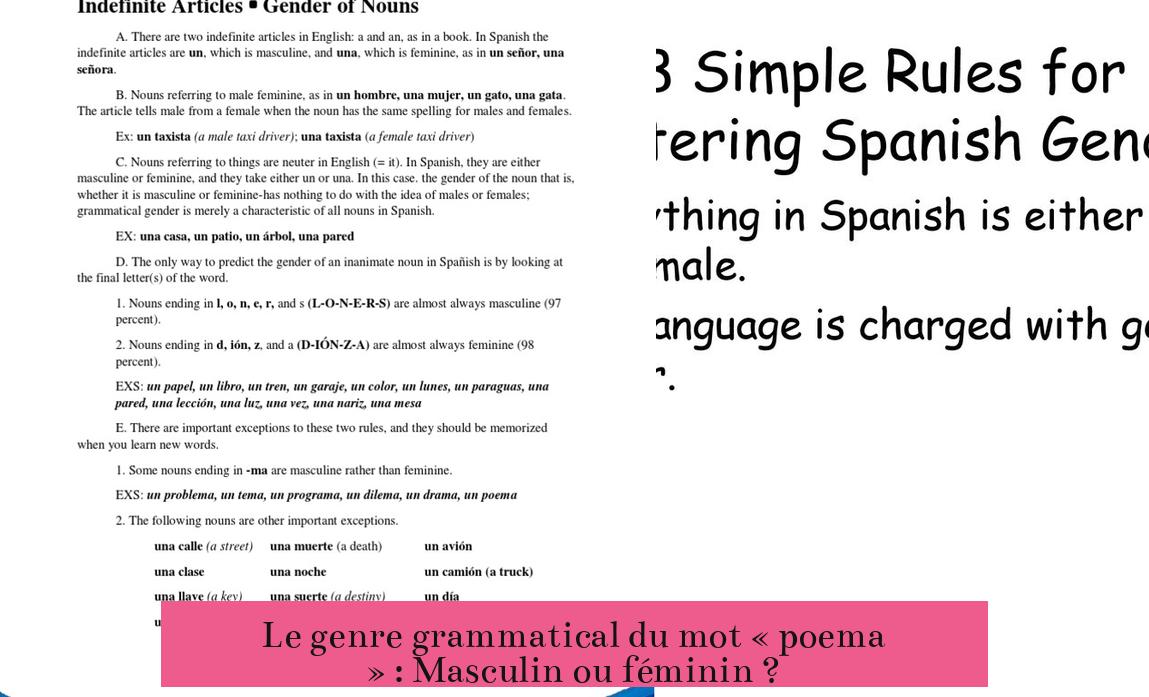 Le genre grammatical du mot « poema » : Masculin ou féminin ?