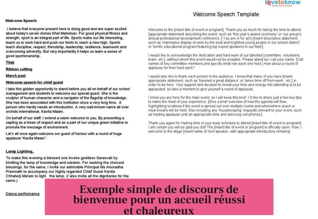 Exemple simple de discours de bienvenue pour un accueil réussi et ...