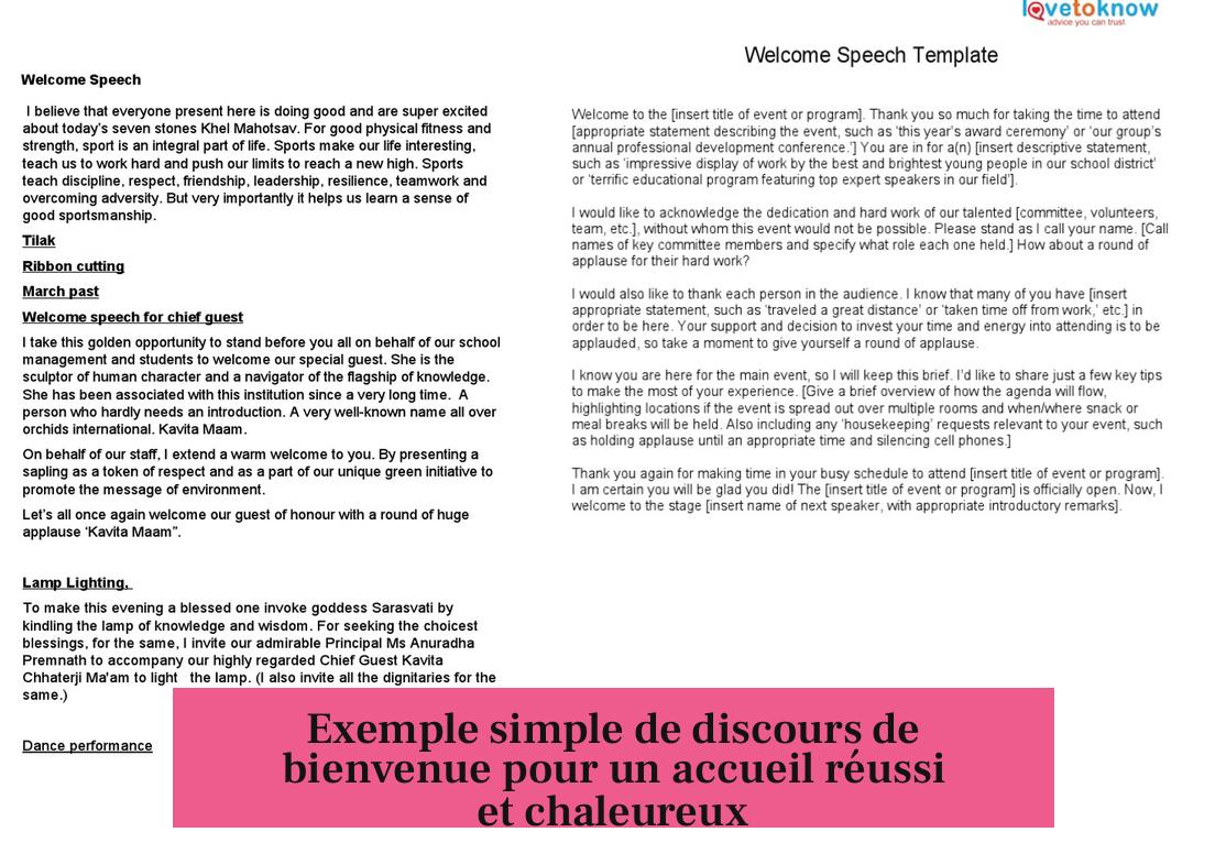 Exemple simple de discours de bienvenue pour un accueil réussi et chaleureux